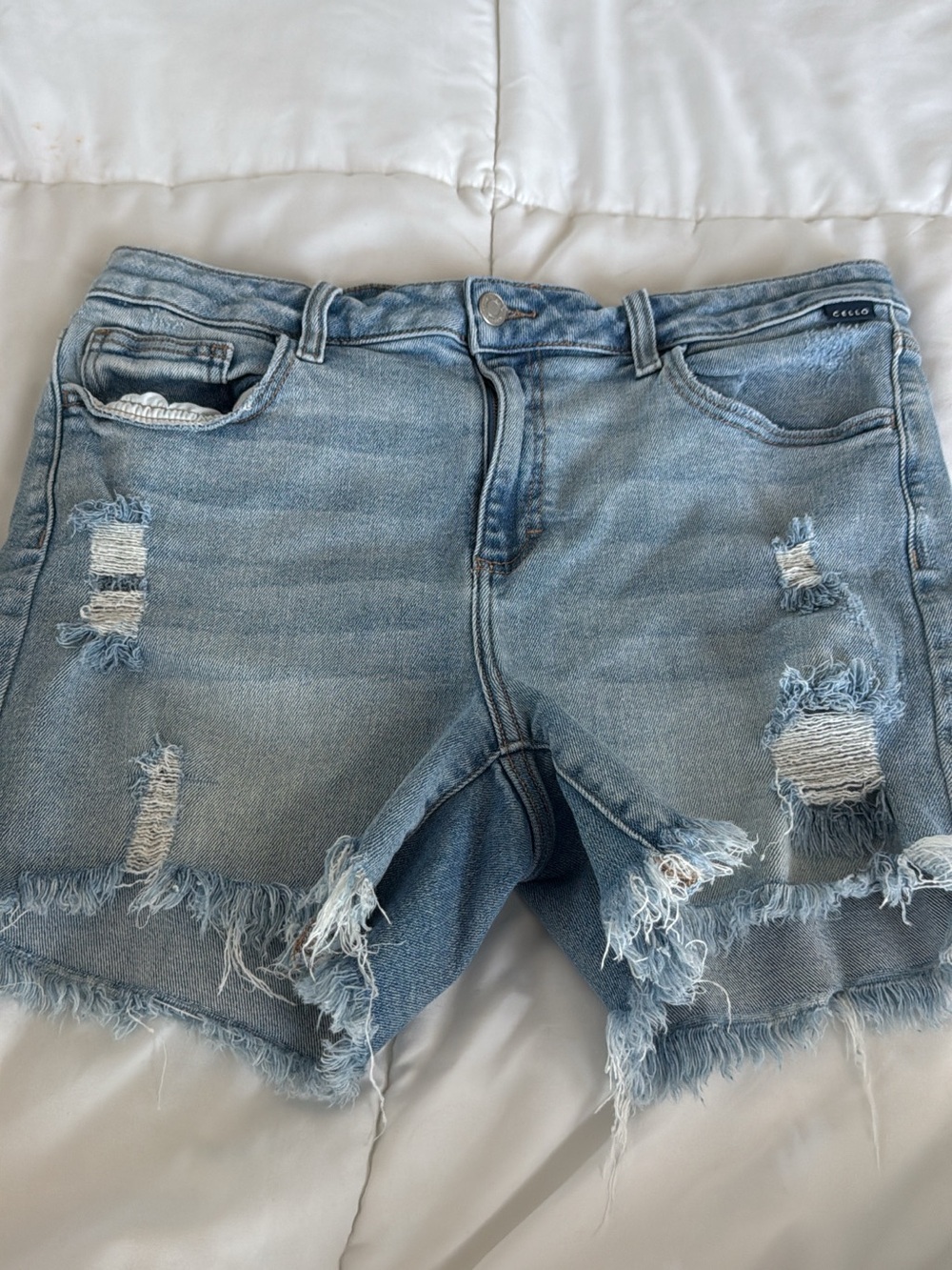 Cello Light Blue Distressed Denim Shorts